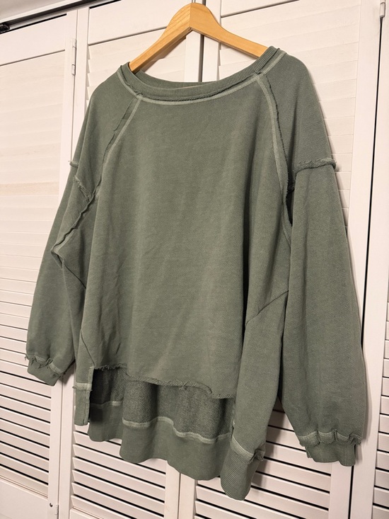 Free People Tops - Free People Washed Sage Green Oversized Pullover Sweatshirt
